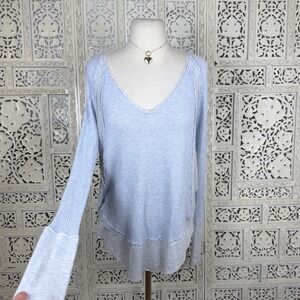 Free People Light Blue Flowy Tunic Top Sz S Lagenlook Cottage Minimalist
